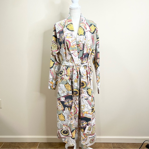 Vintage Charles Goodnight Novelty Print Cigar Lion Robe Cover Up Small/Medium - Picture 1 of 14